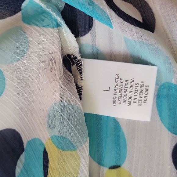 Button down tie front blouse 3/4 sleeves button strap,or not. Navy,aqua lime dot - Picture 8 of 8